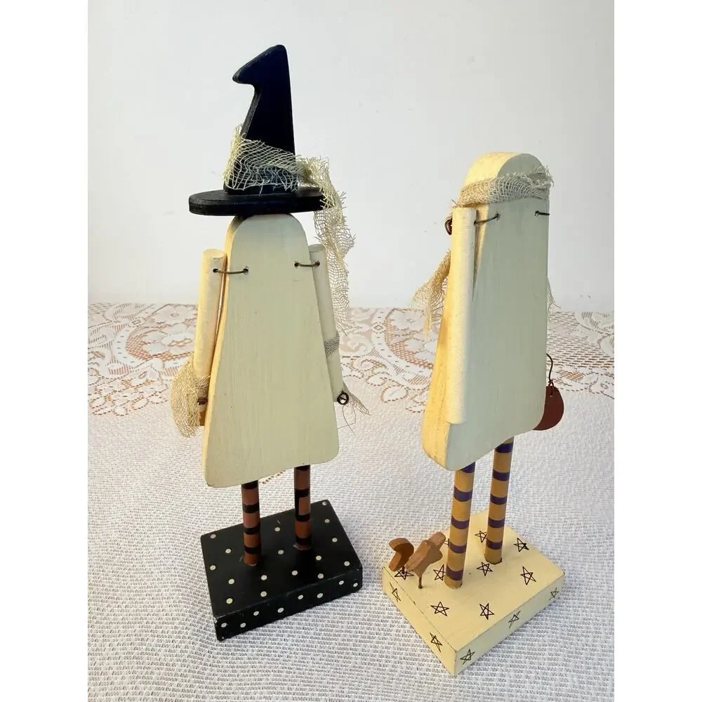 Collins Halloween Ghost Figurine Set of 2 Painted w/ “Candy Please” Sign